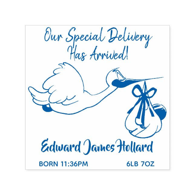 Stork and Baby Boy/Girl Birth Custom Rubber Stamp (Design)