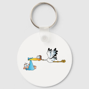 Stork and Baby Boy Key Ring