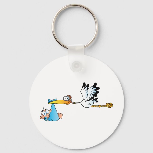Stork and Baby Boy Key Ring (Front)