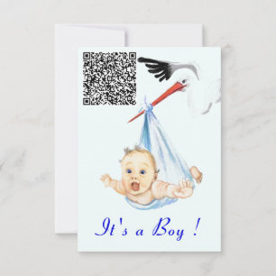 Stork and Baby Boy Shower Invitation QR Code Info