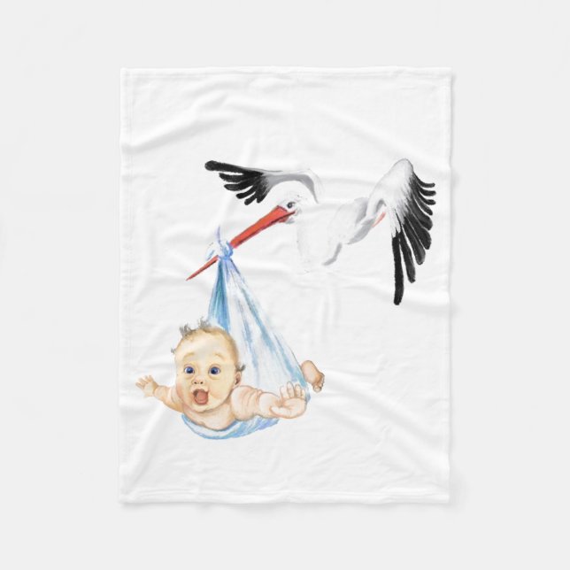 Stork and Baby Fleece Blanket (Front)