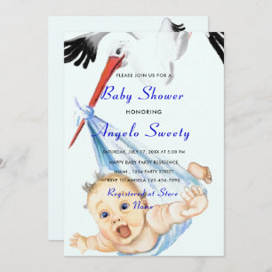 Stork and Baby Funny Baby Boy Shower Invitation