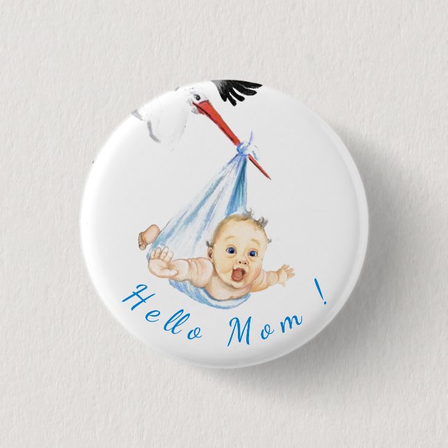 Stork and Baby Funny Button - Custom Text (Front)