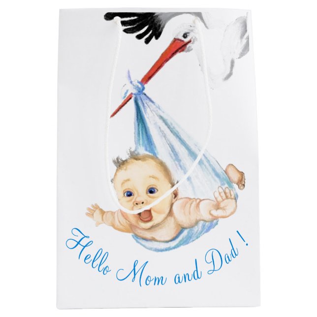 Stork and Baby Funny Gift Bag - Custom Text (Front)