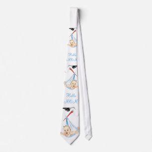 Stork and Baby Funny Neck Tie Text - Hello Mum