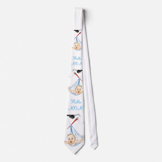 Stork and Baby Funny Neck Tie Text - Hello Mum (Front)