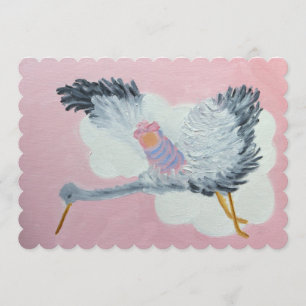 Stork and Baby Girl Announcement Card