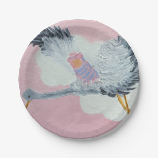 Stork and Baby Girl Paper Plate