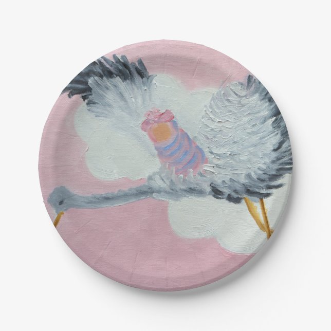 Stork and Baby Girl Paper Plate (Front)