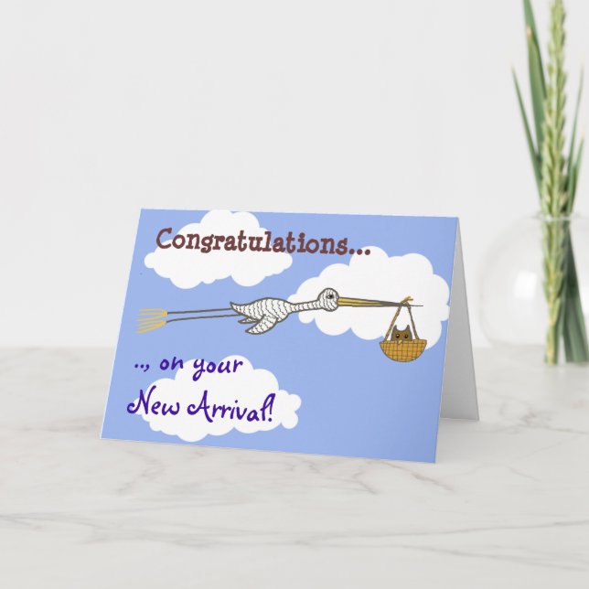 Stork and Baby Owl New Baby Card (Front)