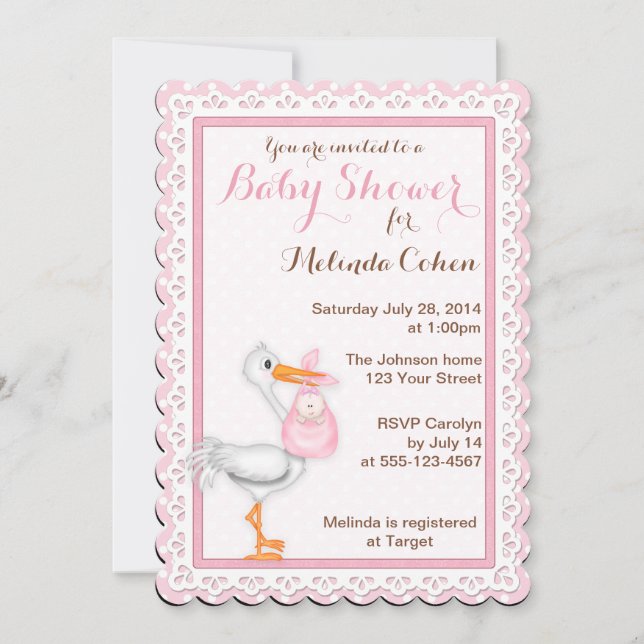 Stork and Eyelet Lace Invitation (Front)
