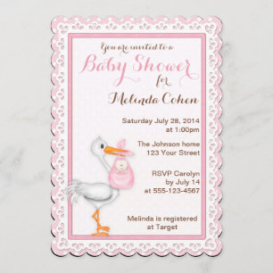 Stork and Eyelet Lace Invitation