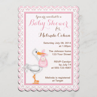 Stork and Eyelet Lace Invitation