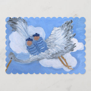 Stork and Flying Twin Boys Invitation