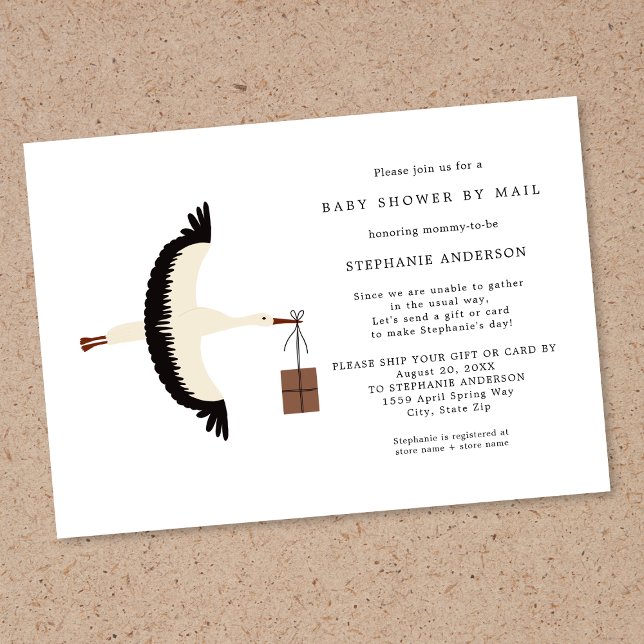Stork and package Baby Shower by mail Invitation (Creator Uploaded)