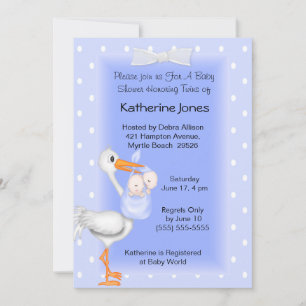 Stork and Twin Boys Shower Invitations