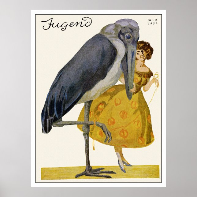 Stork and Young Woman - Art Nouveau - Jugend Poster (Front)