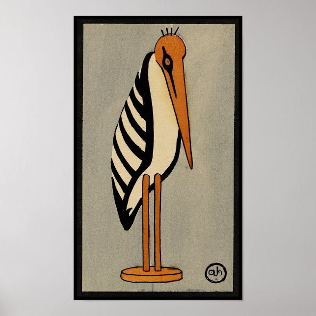 Stork - Antiquarian, Colourful Book Illustration Poster (Front)