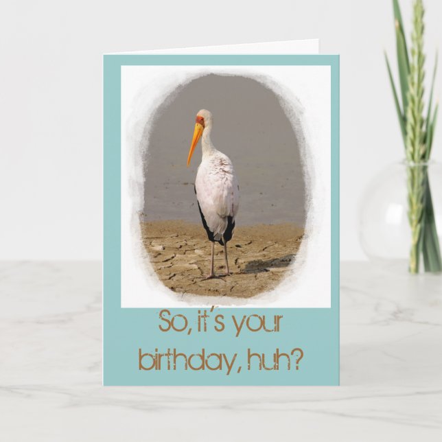 Stork Art Birthday Card (in aqua) (Front)