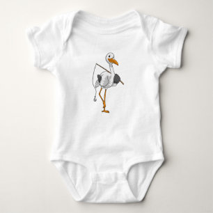 Stork as Fisher with Fishing rod Baby Bodysuit
