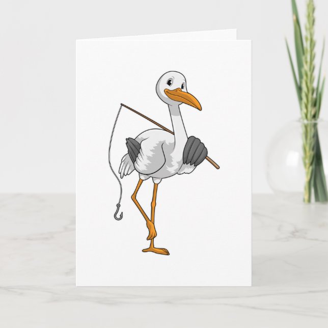 Stork as Fisher with Fishing rod Card (Front)