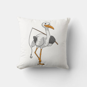 Stork as Fisher with Fishing rod Cushion