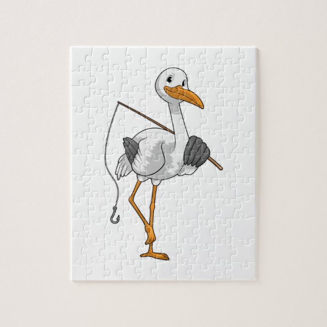Stork as Fisher with Fishing rod Jigsaw Puzzle (Vertical)