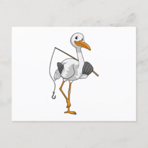 Stork as Fisher with Fishing rod Postcard