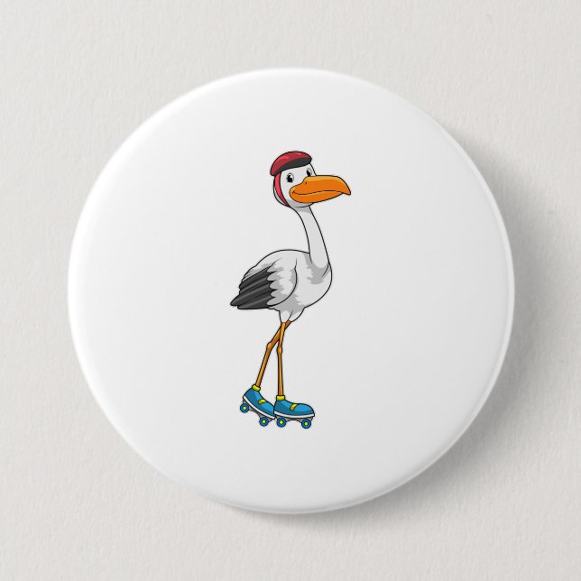 Stork as Inline skater with Roller skates 7.5 Cm Round Badge (Front)