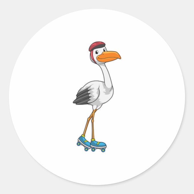 Stork as Inline skater with Roller skates Classic Round Sticker (Front)