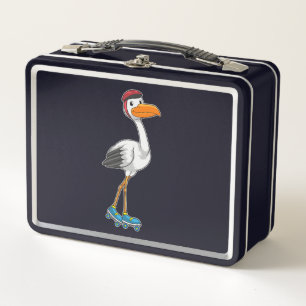 Stork as Inline skater with Roller skates Metal Lunch Box