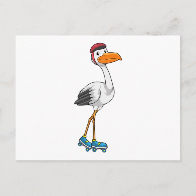 Stork as Inline skater with Roller skates Postcard (Front)