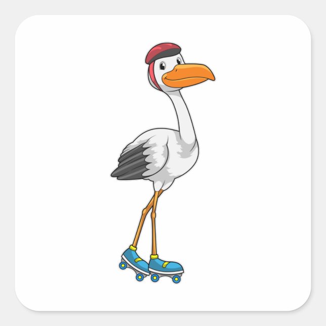 Stork as Inline skater with Roller skates Square Sticker (Front)