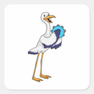 Stork as Musician with Tambourine Square Sticker