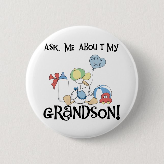 Stork Ask About Grandson 6 Cm Round Badge (Front)