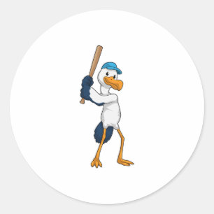 Stork at Baseball with Baseball bat Classic Round Sticker
