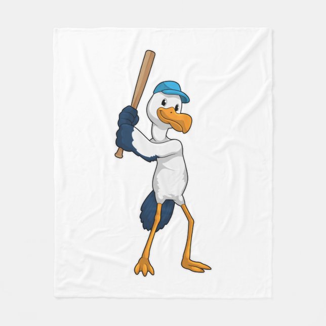 Stork at Baseball with Baseball bat Fleece Blanket (Front)
