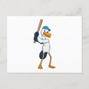 Stork at Baseball with Baseball bat Postcard