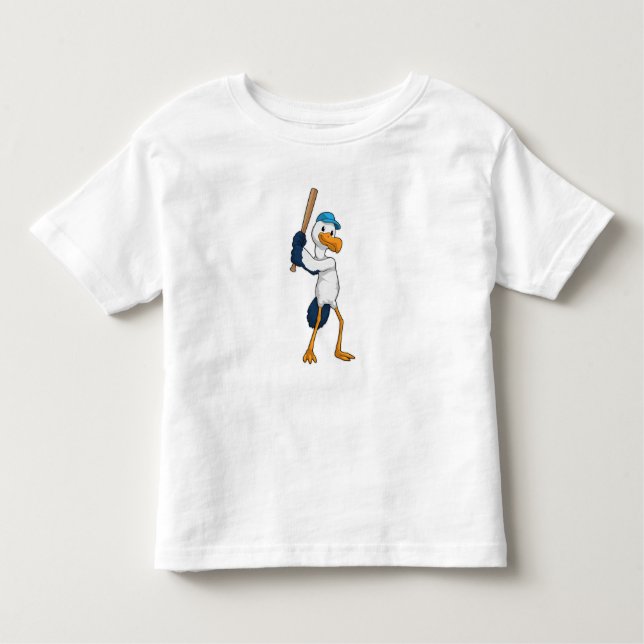Stork at Baseball with Baseball bat Toddler T-Shirt (Front)