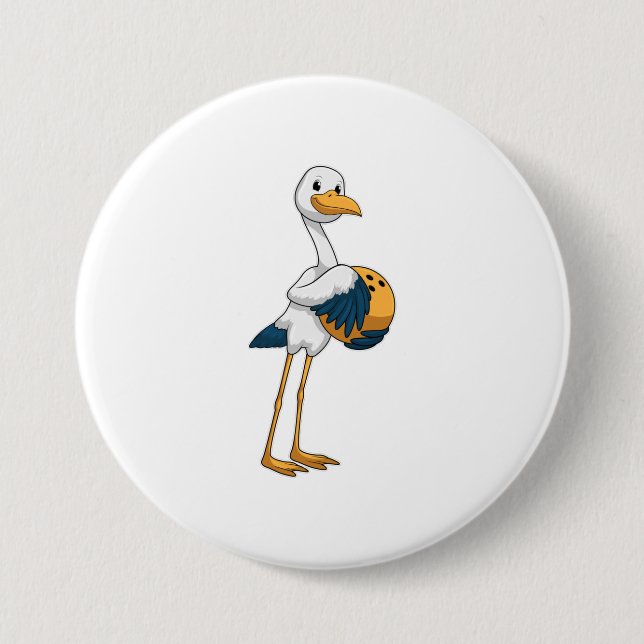 Stork at Bowling with Bowling ball 7.5 Cm Round Badge (Front)