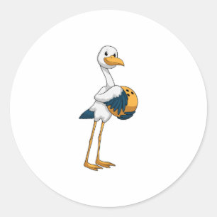 Stork at Bowling with Bowling ball Classic Round Sticker