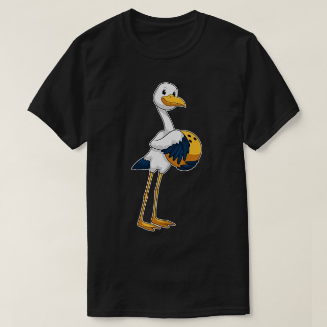 Stork at Bowling with Bowling ball T-Shirt (Design Front)