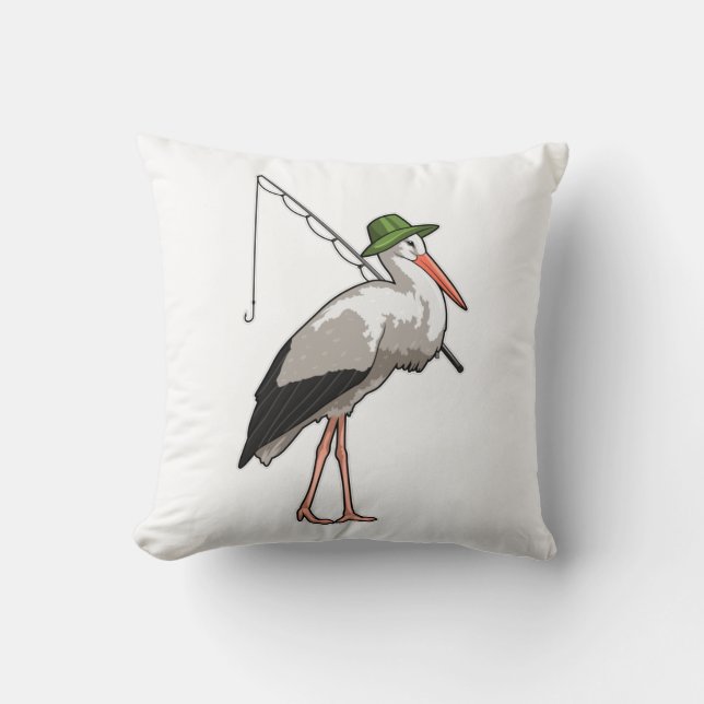 Stork at Fishing with Fishing rod Cushion (Front)