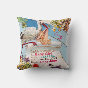 STORK,BABY AND SHAMROCKS Floral Girl Baby Stats Cushion
