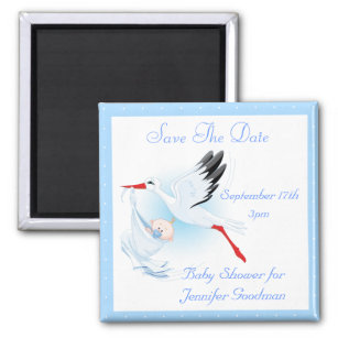 Stork & Baby Boy Blue Save the Date Baby Shower Magnet
