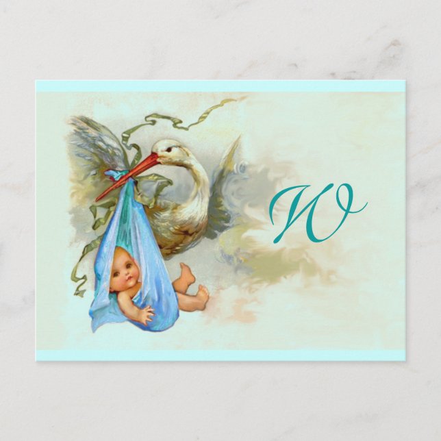 STORK BABY BOY SHOWER 2 INVITATION POSTCARD (Front)