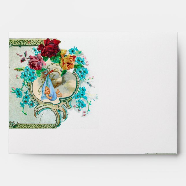 STORK BABY BOY SHOWER 2 MONOGRAM ENVELOPES (Front)