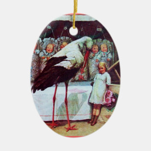 STORK BABY BOY SHOWER 3 MONOGRAM Red Ruby Ceramic Tree Decoration