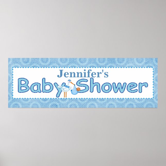 Stork Baby Boy Shower Banner Poster (Front)