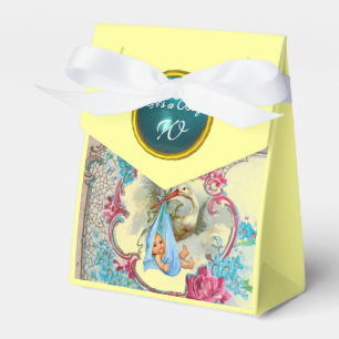 STORK BABY BOY SHOWER BLUE GEM MONOGRAM Yellow Favour Box